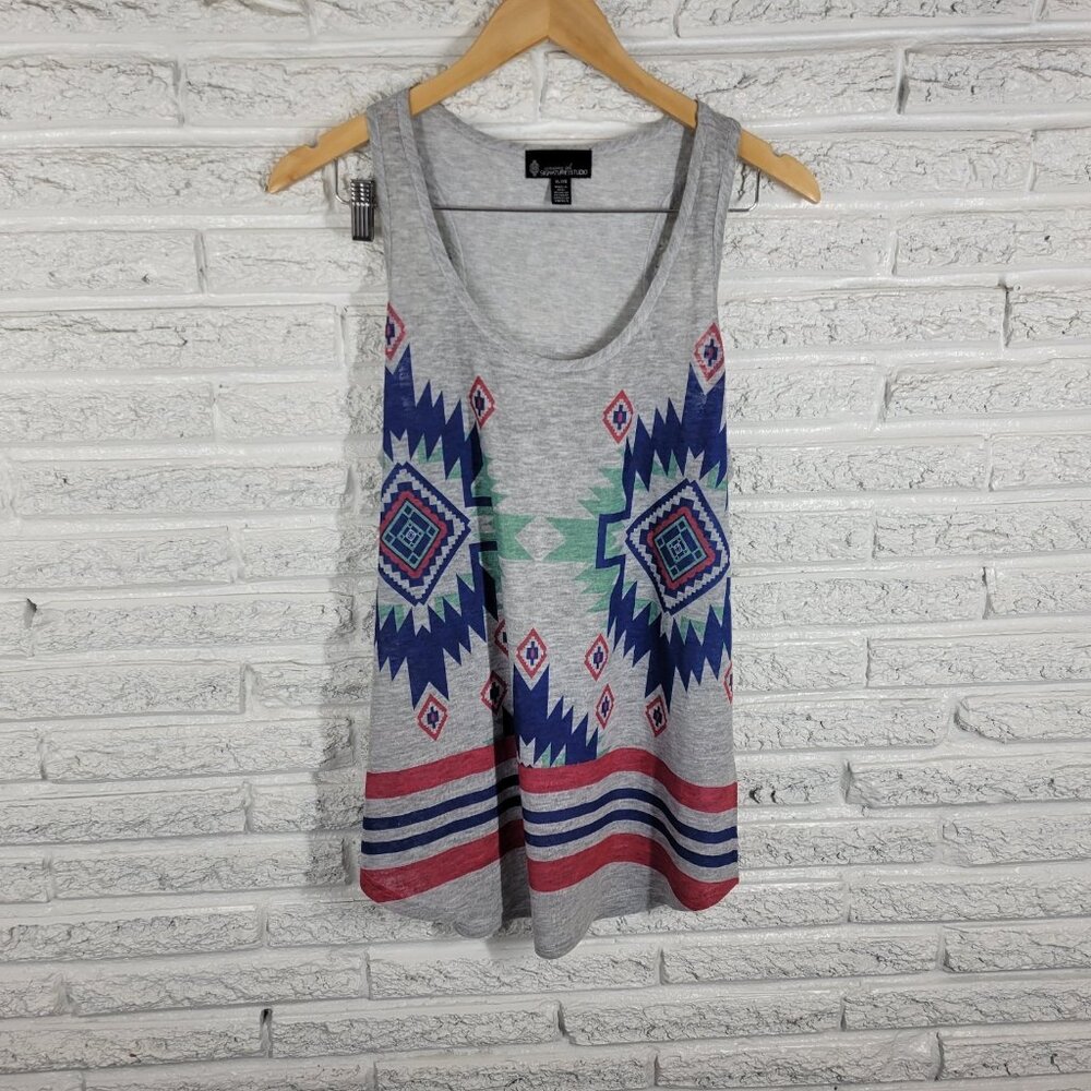 Signature‎ Studio Women's Tank Top XL Gray Blue Geometric Tribal GEO58E